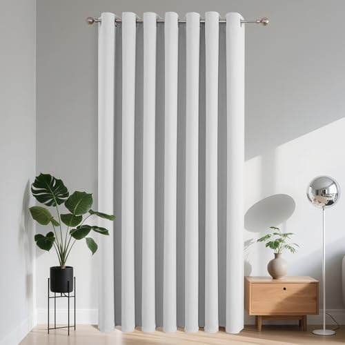 Joydeco Verdunklungsvorhänge 1 Stück, Türvorhang Blickdichte Türgardine,Tür Vorhang mit Ösen Thermo Kälteschutz Hitzeschutz Schallschutz für Schlafzimmer Wohnzimmer（Grauweiß，1xH210xB150）