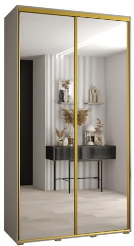 ABIKSMEBLE Dakota 2 Armario de Dos Puertas Correderas con Barra, Estantes - Armario de Almacenamiento Moderno para Dormitorio, Salón - 235,2x130x45cm - Cachemira Oro