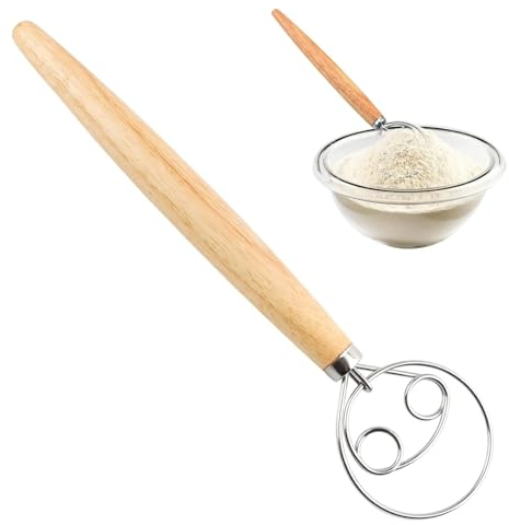 SSKHE Fouet Danois, Fouet à Pâte Danois, Acier Inoxydable Mélangeur de Pâte, Batteur à œufs avec Manche en Bois, Fouet Hollandais, Pâte danoise Fouet, pour Mélangeur de Pâte à Pain Pizza Patisserie