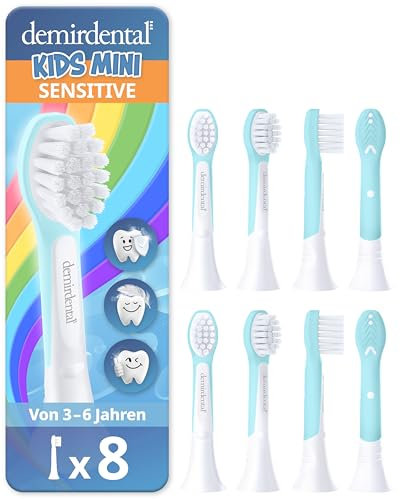 demirdental Ersatzbürsten für Kinder passend für Philips Sonicare Ersatzbürsten Kids, Compact Mini geeignet für 3-6 Jahre, entspricht HX6034 HX6038, Türkis, 8er Set