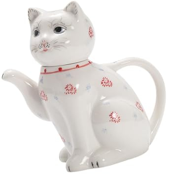 Gralara Tetera de Gato Adorable con Mango, Tetera de cerámica Resistente y fácil de Limpiar, Jarra de Agua para Gato para Sala de té, Uso doméstico, té y
