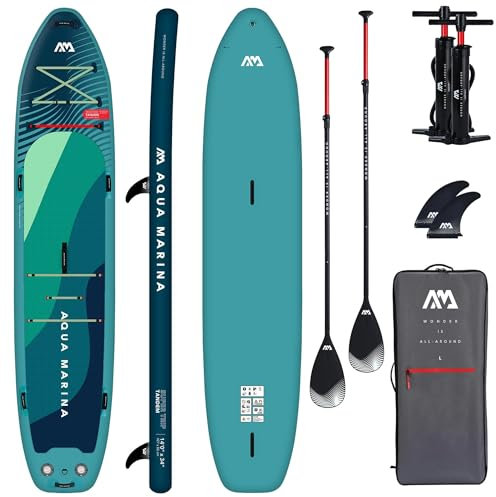 CampSup SUP Aqua Marina Super Trip 14'0 + 2 x Paddel Aufblasbares Stand Up Paddle Board Surfboard für Einsteiger & Fortgeschrittene mit zubehör