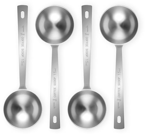 Flezoo 4Pcs Coffee Scoop Spoon - 1 Tablespoon 15ML Stainless Steel Long Handle Measuring Spoons for Ground Coffee, Loose Tea and Powder