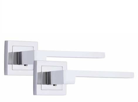 Golden Grace Zeta Premium Design Door Handles on Square Rose in Polished Chrome Finish - 1 Pair