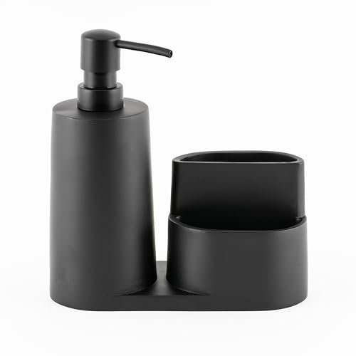Hanseküche Design Spülbecken Organizer aus Kunststein, Küchen Organizer Spül Set in Schwarz Matt, Schwarzer Spülmittelspender (Küchenorganizer, 1, teilig)