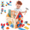 ZOOYAUE Werkzeugkoffer Kinder Spielzeug, Montessori Lernspielzeug, Holz Werkzeugkasten, Geburtstagsgeschenk für Mädchen und Jungen ab 3 Jahren