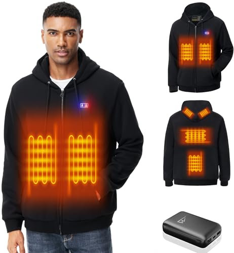 seenlast Beheizbare Hoodie, Beheizbare Jacke Kapuzenpullover für Herren Damen, Beheizte Jacke Kapuzenjacke mit 10000 mAh Akku,3 Temperaturstufen 6 Heizzonen, Vollständig beheizter Sweatshirt Pullover