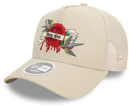 New Era Berretto da Camionista Donna Ragazza Visiera Curva Tatuaggio Maglia Cappellino Regolabile Beige