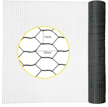 horizont Maschendrahtzaun 100cm Höhe 25m Länge, grau PVC ummantelt, Maschenweite 13x25mm - Sechseckgeflecht, Drahtgitter feinmaschig, Hasendraht, Hühnerzaun, Drahtzaun, Kaninchendraht, Hasengitter