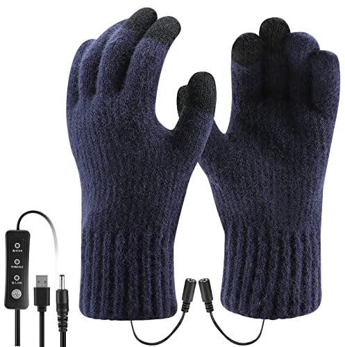 Bestcool USB Heated Gloves, Unisex Winter Hand Warm Gloves Washable Touchscreen Gloves Adjustable Temperature Heating Mittens Knitting Wool Laptop Gloves Winter Gift for Men Women Christmas,Dark Blue