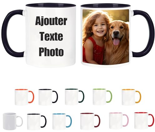 Tasse Personnalisable & Mug Personnalisé avec Votre Photo/Texte, Mugs et Tasses à Café, Tasse Personnalisée, Mug Personnalisé Photo, Cadeau Personnalisé Cadeau D'anniversaire (Bleu foncé)