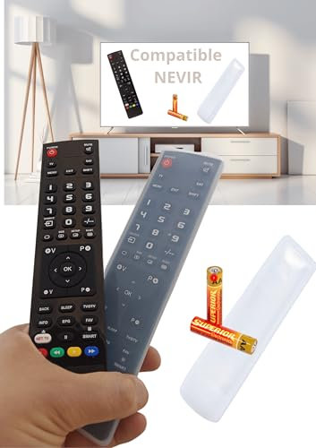 Mando Compatible con televisor Nevir + Funda Protectora Remoto televisión + Pilas para TV Compatible Nevir