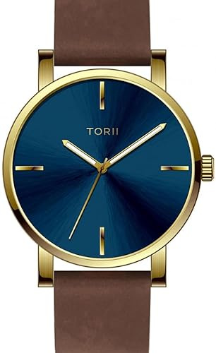 TORII Herrenuhr Blau Edelstahl - rund Quarz G45CL.N4 Lederarmband Strichindizes wasserdicht 100 m