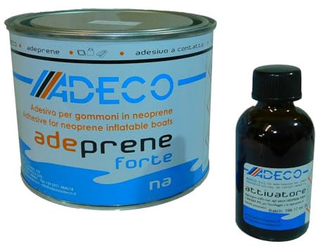 ADECO Neopren/Hypalon Reparatur Kleber Adeprene Forte | Vorteilspack 500g Klebstoff + 30g Härter | Schlauchbootkleberset zum Flicken & Kleben | flüssiger 2K Reparaturkleber wasserdicht & extra stark
