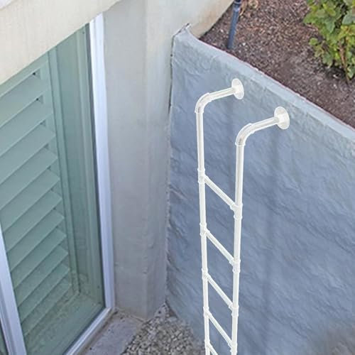 GODFSAHG White Basement Window Well Egress Ladder 4ft 5ft 7ft 8ft, Industrial Iron Pipe Wall Mounted Metal Step Ladder for Loft Climbing Ladders for High Bed Outside Deck RV(155cm/61in)