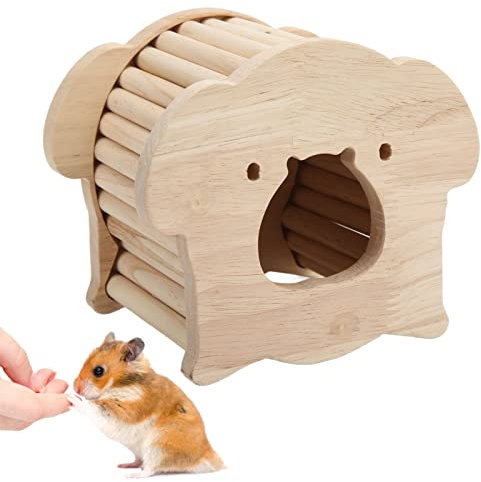ZLXHDL Hölzernes Hamsterhaus, Schweinekopfform, hölzerne Hamsterhütte mit lustiger Kletterleiter für kleine Haustiere (14 * 10 * 12 cm)