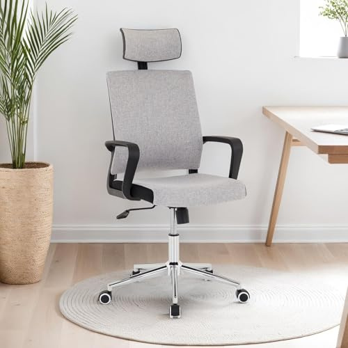IDIMEX Bürodrehstuhl Herry mit Kopfstütze und Armlehnen in grau. Ergonomischer Bürostuhl mit Verstellbarer Sitzmechanik, Höhenverstellbar und Kippfunktion.