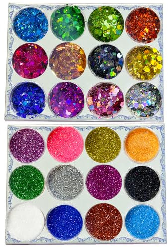 12 Colors Eco-Friendly Cosmetic Glitter, Non-Toxic Festival Glitter for Nails, Hair, Eye Makeup, DIY Art 12 Colors (2PCS Little Powder)