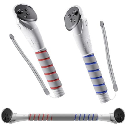 3 In 1 Upgraded VR Dual Long Stick Handle Extension Game Grips Handle Attachment for Meta/Oculus Quest 3 Controller Grips, Enhance Playing Saber/Golf/Baseball/Gorilla Tag VR Game Experience