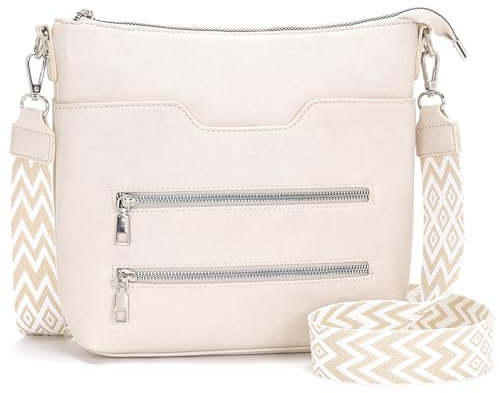 Glintify umhängetasche damen mittelgroß Beige handtasche damen mittelgroß crossbody bag Veganes Leder mit Verstellbar Abnehmbar Breiter Gurt