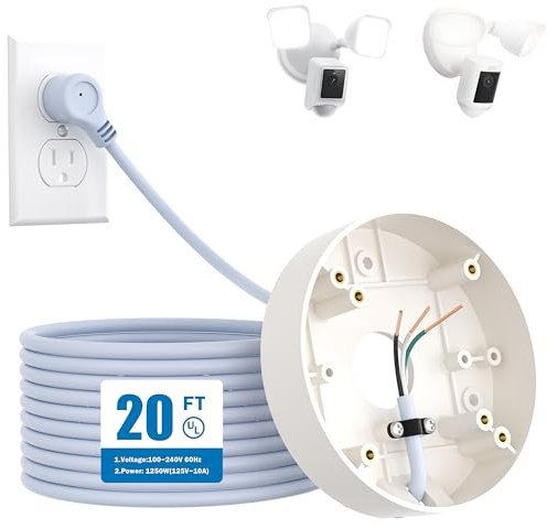Steckhalterung für Flutlicht-Cams, kompatibel mit Ring Flutlicht-Kamera, kabelgebundenes Plus/Pro, WYZE Flutlichtkamera v2/Pro, Blink-Flutlichtkamera, elektrische Box mit 6 m wetterfestem Stromkabel