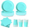 WOOPARTY Set Stoviglie Carta Monouso Turchese 112 Pezzi, Festa di Compleanno, Kit per 24 Ospiti