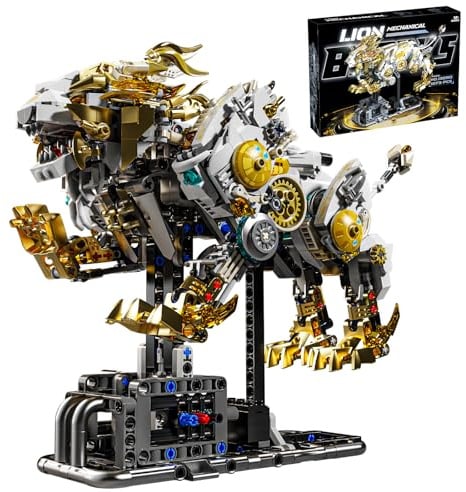 CSNRHG Mechanical Lion Building Block Toy Set Futuristic Mechanical Beast Model with Movable Parts & Gears Premium Mechanical Building Kit with Display Stand, Ideal Gift for Boys & Adults