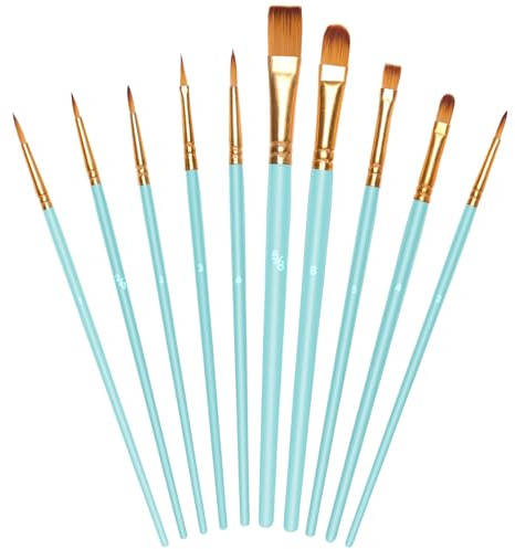 OSDUE Pinceaux Peinture Acrylique, 10 Pièces Lot de Pinceau de Peinture à l'huile en Nylon d'artiste Polyvalents pour Peintures Acrylique Huile Aquarelle Gouache Faciale Débutant, Bleu Ciel