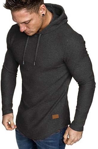 JMIERR Mens Hoodies Athletic Sweatshirt Muscle Long Sleeve T Shirts Casual Drawstring Tops Dark Grey