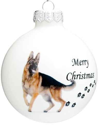 SIKORA Hund Weihnachtskugel aus Glas mit detailreichem Print Motiv besonderer Christbaumschmuck Ornament Figur Hunde Motive, Bedruckte Kugeln:Schäferhund Kugel (K054)
