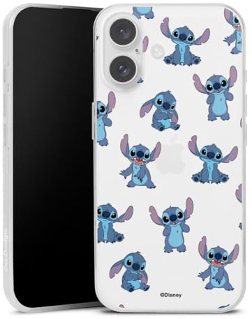 Slim Case kompatibel mit Apple iPhone 16 Silikon Handyhülle transparent Hülle extra dünn Lilo & Stitch Offizielles Lizenzprodukt Disney