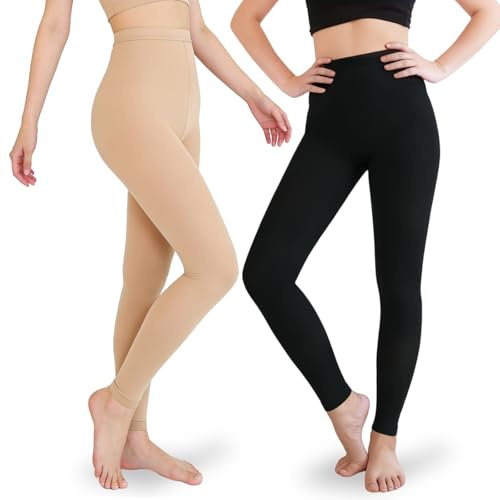 Medizinische Kompressionsstrümpfe Damen, 20-30 mmHg Kompressionsleggins | 2 Paar Kompressionsstrumpfhose Klasse II, Lipödem Leggings für Krampfadern, Ödeme, DVT, Cellulite S-2XL