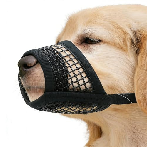Hundemaulkorb für mittelgroße und große Hunde, WoofGuard Atmungsaktiver Korbmaulkorb mit Netz – verstellbarer, weicher Maulkorb für Spaziergänge, Training, Fellpflege & Tierarztbesuche (Größe L