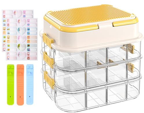 TEGOVE Cajas Almacenaje Para Lego Organizador Juguetes,Cajas De Almacenamiento Transparentes, 4 Niveles, Para Bloques De Construcción Y Rompecabezas,Piezas Pequeñas Para Juguetes Habitación Infantil