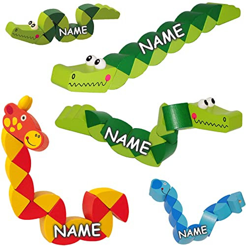 alles-meine.de GmbH 1 Stück Gelenktier/Biegefigur - lustiger Elefant - incl. Name - aus Holz - Holzspielzeug - Babyspielzeug - Holzwurm/Biegeschlange - Biegetier - Holz..