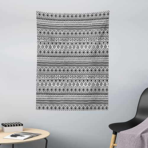 ABAKUHAUS Azteken Wandteppich, Monochrome Rhombuses aus Weiches Mikrofaser Stoff Waschbar ohne Verblassen Digitaldruck, 110 x 150 cm, Schwarz und Weiß