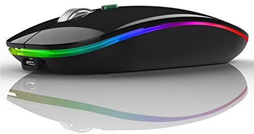 Uiosmuph Ratón Inalámbrico Bluetooth, 2,4 GHz con Receptor Silencioso Dual Models Portátil Mouse con 3 Niveles de Adjustables 1600 dpi para Laptop/MacBook/Android/Portátil (Negro)