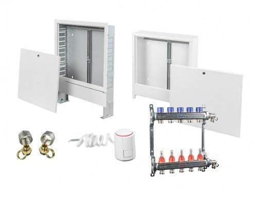 Fußbodenheizung Edelstahl Heizkreisverteiler Verteilerschrank Stellantrieb SET Verteilerschrank Unterputz UP, Größe HKV 7, Klemmringverschraubung ohne Klemmring, Stellantrieb ohne Stellantrieb