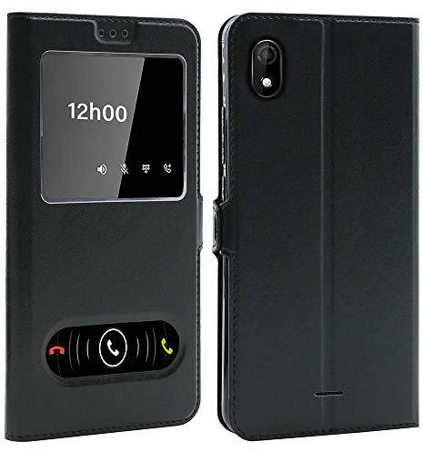 CEKA TECH Coque pour Wiko Y61 (6,0 Pouces), Etui Housse avec FENETRES, Pochette Magnétique (Noir)