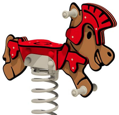 Wickey PRO Federwippe Pferd Rumbley braun/rot - Federtier Spielplatzgerät - inklusive Bodenplatte - Outdoor Spielplatz Wippe für Kinder - für öffentliche Spielplätze und Schulen