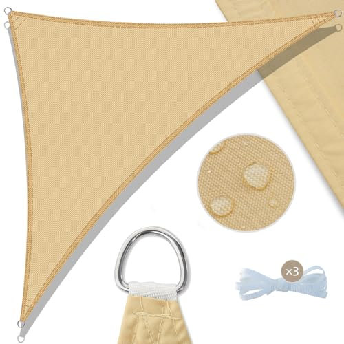 UMI Toldo Vela 3x3x4,25m Triangular Impermeable Vela de Sombra Protección Rayos UV Toldos Exterior Terraza para Patio Jardín- Arena
