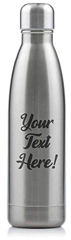 Personalised Brushed Steel Thermo Vacuum Drinking Bottle - Engraved - Enter Your Custom Text.