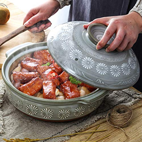 SSB Faitout japonais en céramique avec couvercle, isolation thermique, double poignée en terre cuite, ustensile de cuisine pour ragoûter soupe et soupe en porcelaine bleue et blanche 278,5 cm