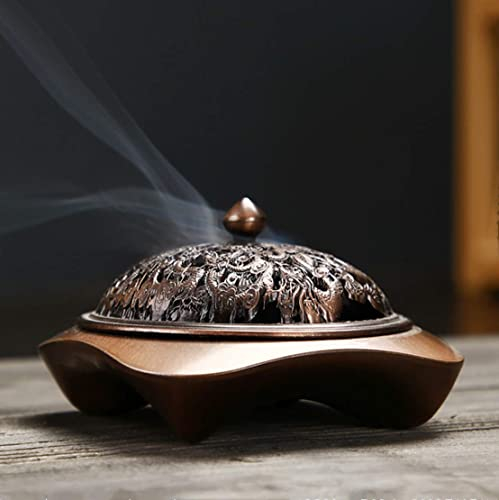 Räuchergefäß mit Deckel Porzellan Weihrauchbrenner Räucherschale Sandelholz Agarwood Weihrauch Aromatherapie Tee Tibetisches Kunsthandwerk Haus Zubehör Bronze-Rot Bronze (Rot Kupfer 1)