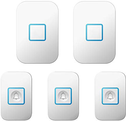 LWPCP Carillons De Sonnette sans Fil avec 3 Boutons Poussoirs Étanches Et 2 Récepteurs De Plug-in, Portée De 1000 Pieds, 60 Carillons, Mode Silencieux À 5 Niveaux,Blanc