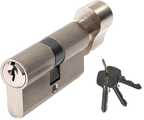 Golden Grace Thumb Turn Euro Cylinder Lock in Satin Nickel Finish, Euro Door Barrel Lock with 3 Keys - 30T/30, 60 mm