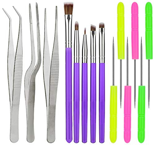 AIEX 14-teiliges Set Kuchendekorationspinsel Werkzeug zur Dekoration von Keksen, Kuchendekorationsbürste, gerade und gebogene Zangen für Backwaren