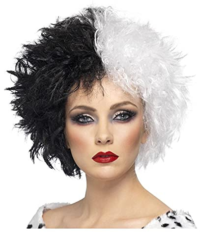 PAPSTAR NEU Perücke Damen Kurzhaar Madam Evil, schwarz-weiß - mit Haarnetz