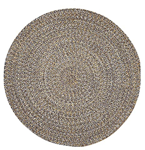 -LUXOR- living Teppich Varberg rund, Flachgewebe, Baumwolle, Boho & Ethno, Chevron-Muster, natürlicher Handwebteppich Wohnzimmerteppich, Farbe:Grau-Gelb, Größe:80 x 80 cm