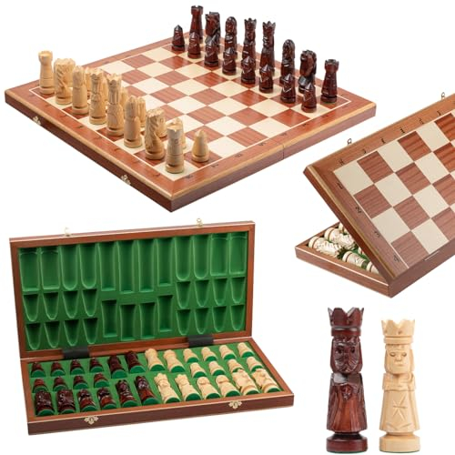 Master of Chess Tablero Ajedrez Madera con Piezas “Castle Deluxe XXL” 60 cm - Hecho a Mano Incrustado y Portatil Grande Juego de Ajedrez para Niños y Adultos